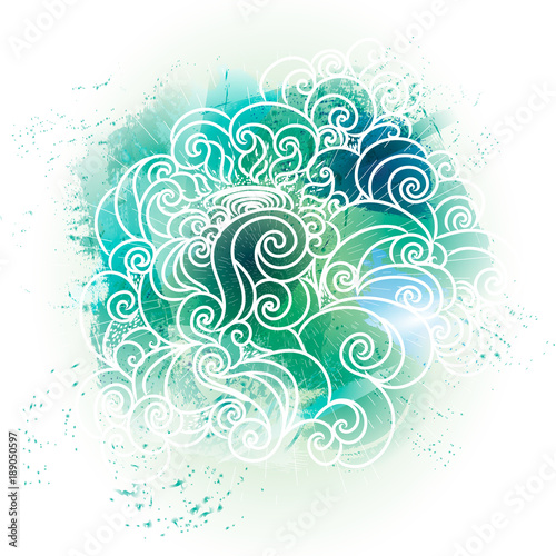 Watercolor print for serf accessories. Watercolor print for serf accessories. Sun in Large Waves.