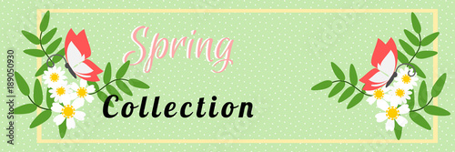 Vector illustration of Spring collection banner with flowers for online shopping, advertising and website. Pastel tone. 