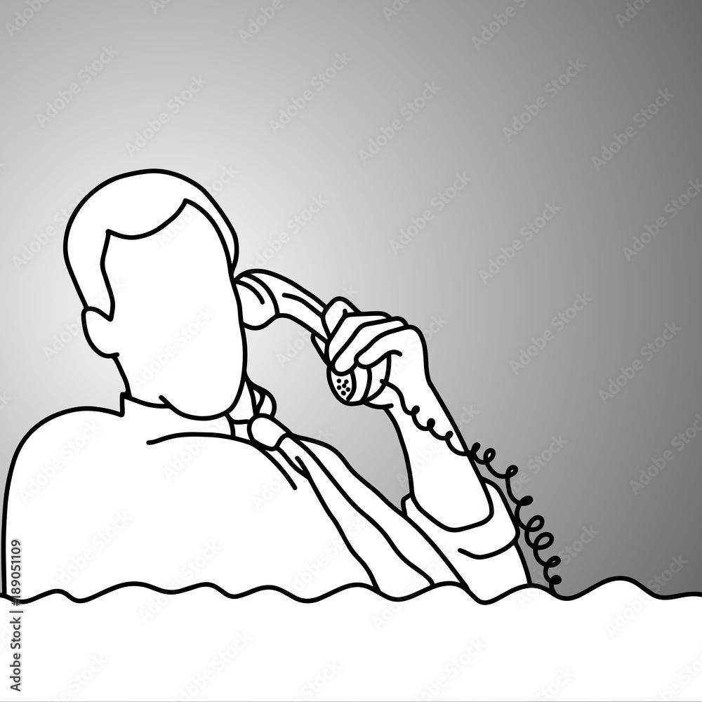 businessman using desk telephone at his working table vector illustration doodle sketch hand drawn with black lines isolated on gray background. Business concept. businessman using desk telephone at his working table vector illustration doodle sketch hand drawn with black lines isolated on gray background. Business concept.