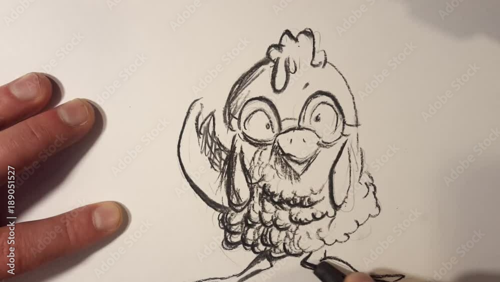 Cartoon kip met houtskool