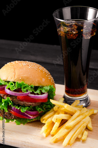 Burger served in bun in nutrition fast food concept