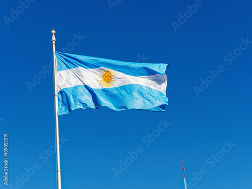 Flag of Argentina, blue sky background