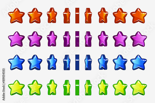 Cartoon set of colored stars, animation game turn-based Rotation