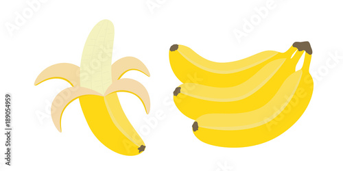 Set of bunches of fresh banana isolated on white background. Vector elements for packaging, menu.