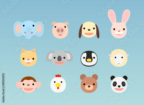 動物イラストセット　正面　フラット