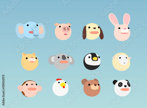 動物イラストセット　見上げる　フラット