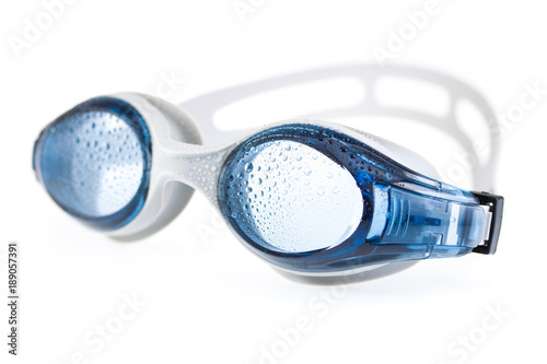 A blue swimming glasses isolated on white background