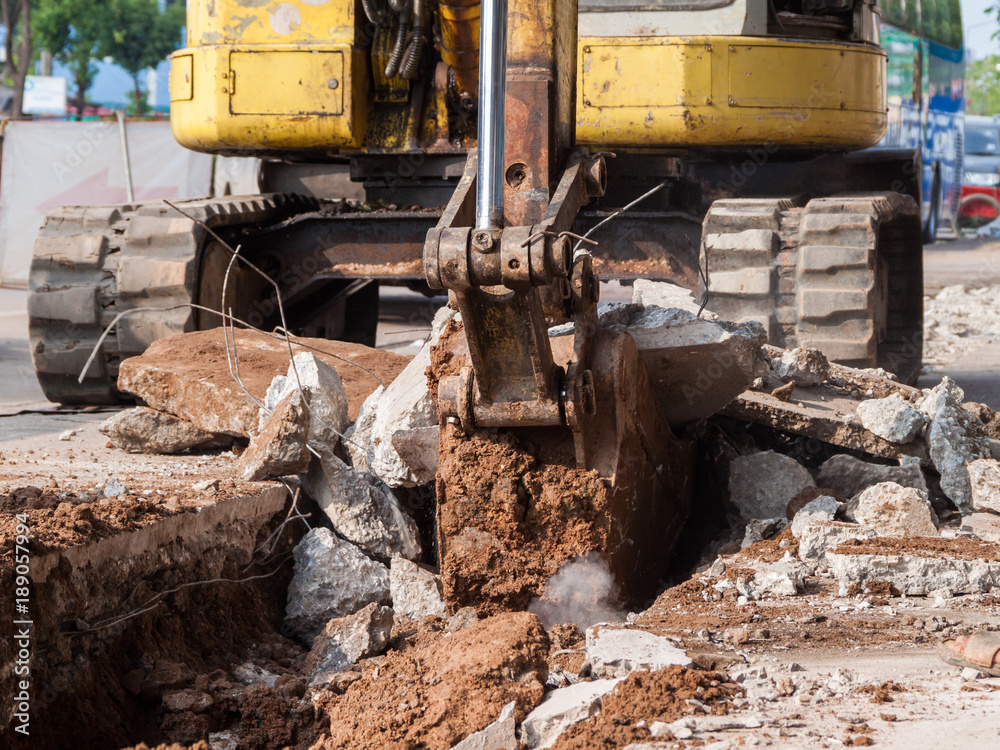 Fototapeta premium Backhoe loader in construction site