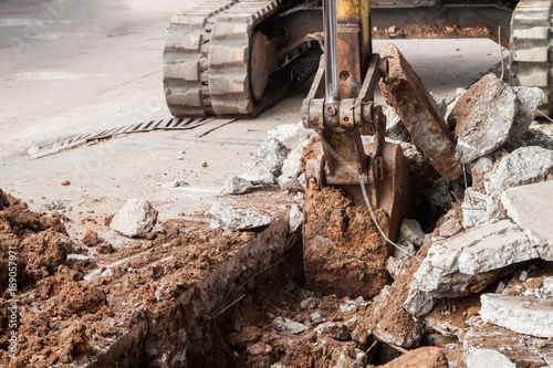 Backhoe loader in construction site