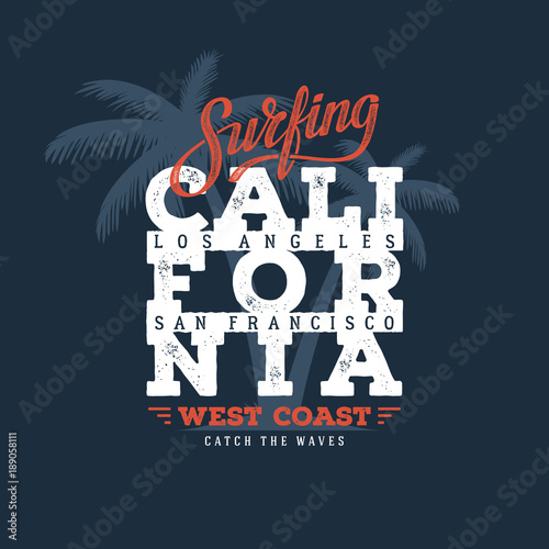 Canvas Print Surfing Cali for nia Blue