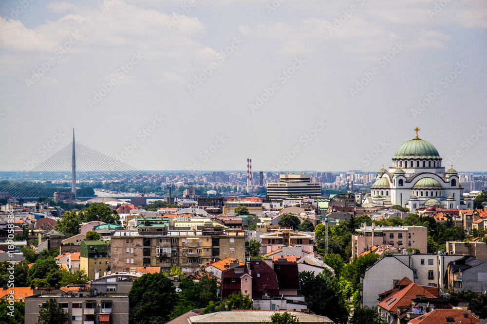 Belgrade, Serbia - June 27, 2014: Panorama of Belgrade. The photograph shows part of Belgrade and municipality Vracar and Temple of Saint Sava.