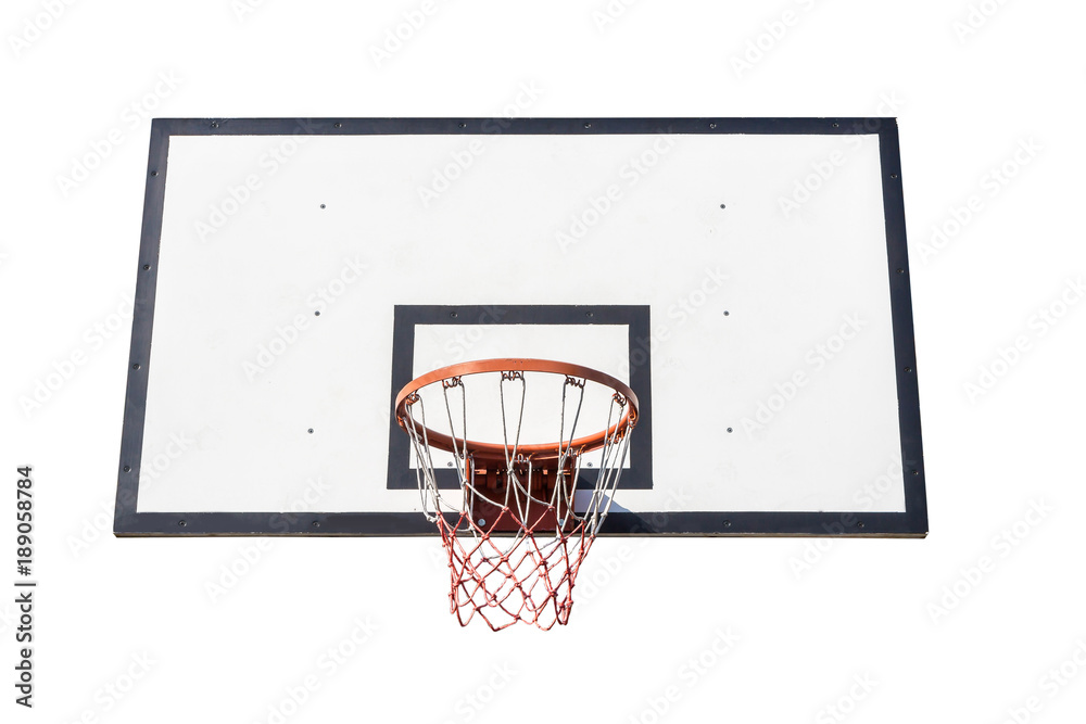 Basketball board and hoop net isolated on white background