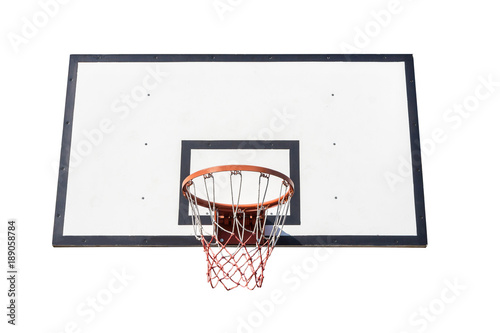 Basketball board and hoop net isolated on white background