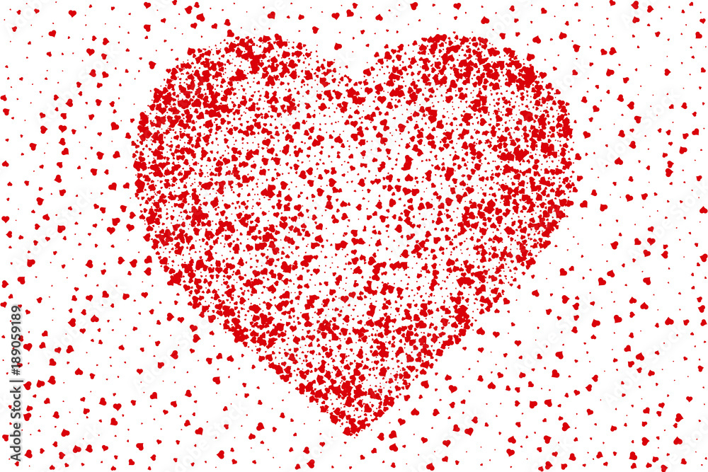 Beautiful romantic background of many red hearts on a white background. Valentines day design, greeting and wedding cards, web site. Vector eps 10.