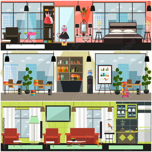Vector home and office cleaning interior poster  banner set