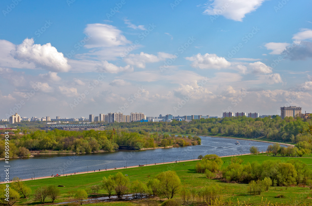 Moscow cityscape with river and park Moscow cityscape with river and park