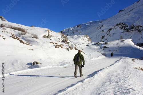 Randonnée en hiver à Val-d'Isère en Savoie, France