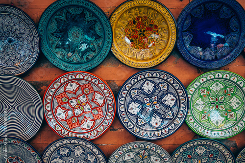 Moroccan Plates For Sale On Shop Wall In Marrakech