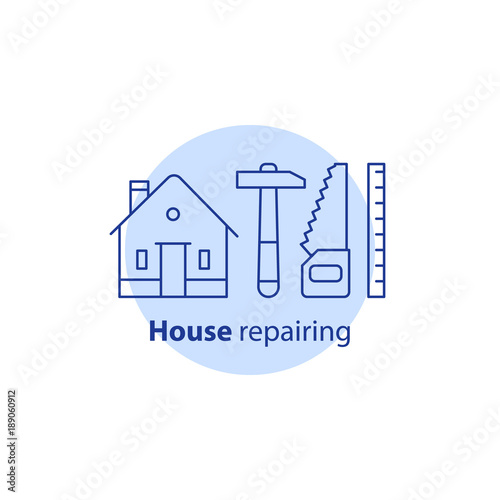 Carpenter concept, house repair services, home improvement and maintenance, remodeling and renovation, construction vector icon