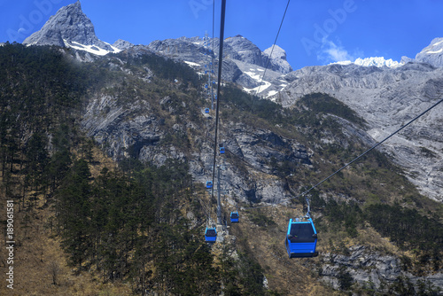 Cable car to Jade Dragon Snow Mountain. photo