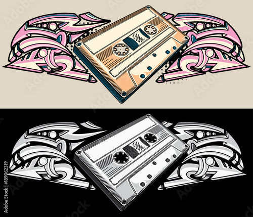Audio cassette and graffiti arrows