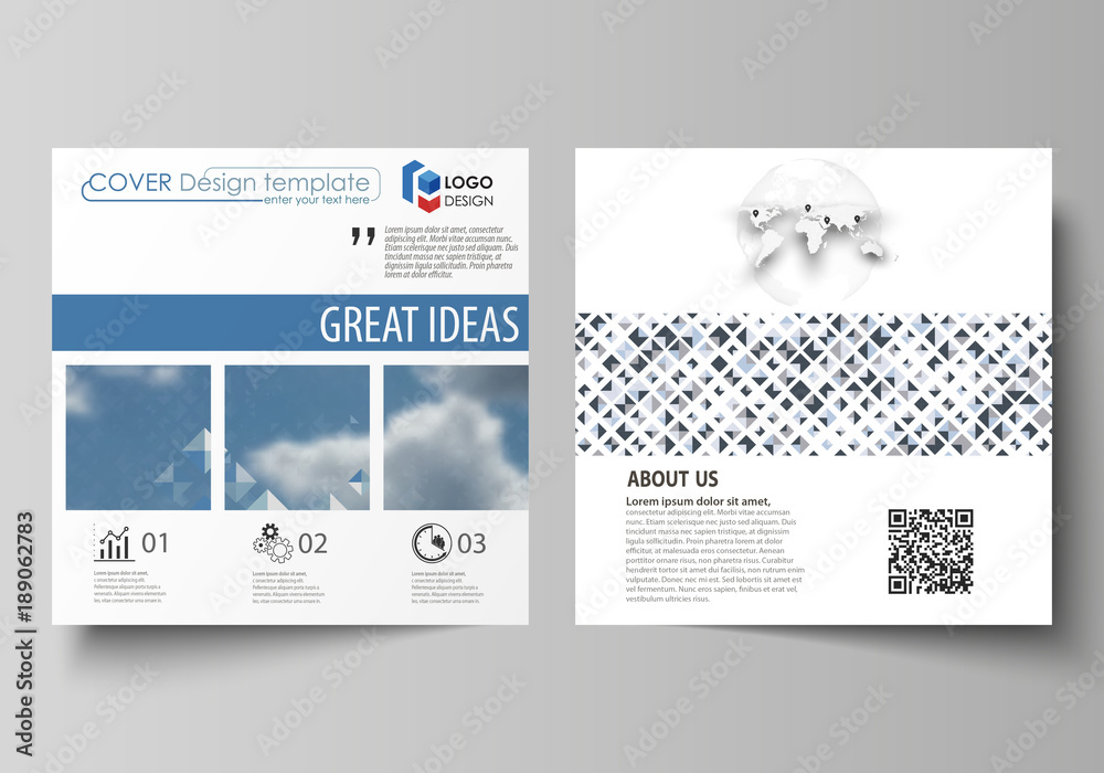 Business templates for square brochure, magazine, flyer, booklet, report. Leaflet cover, flat style layout. Blue color pattern with rhombuses, abstract design geometrical vector background.