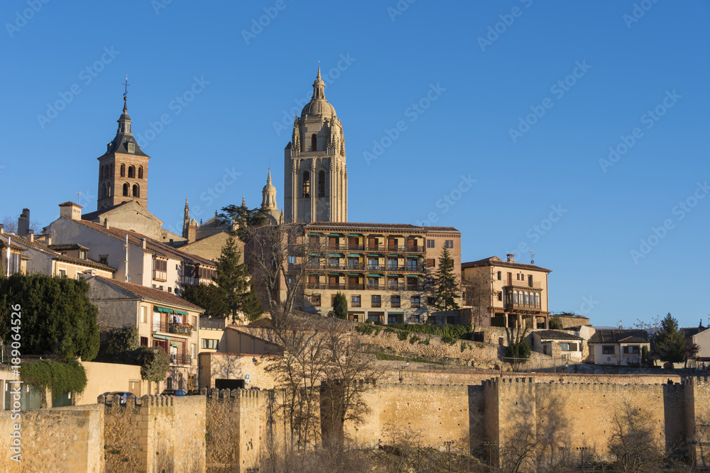 Segovia and the bell tower of its cathedral. Spain
