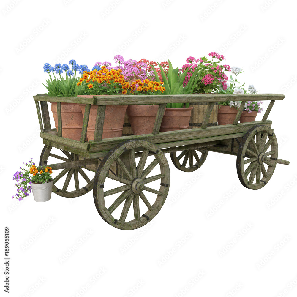 Wooden cart flower pot