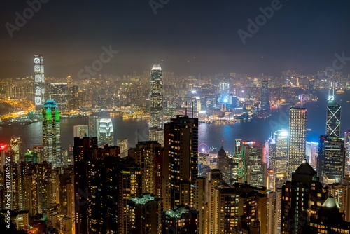 Hong Kong tower on sundown bird eye view from kowloon at victoria peak tower the famous view point of hongkong