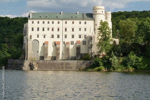 Orlik nad Vltavou castle and dam on Moldau river, South Bohemia, Czech republic photo