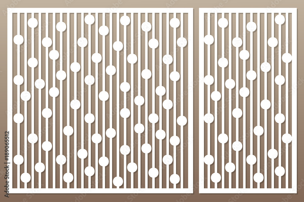 Template for cutting. Geometric line and circle pattern. Laser cut. Set ratio 1:2, 1:1. Vector illustration.