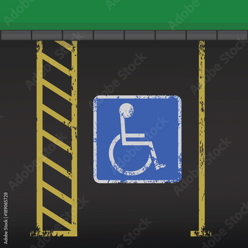 disabled or handicapped parking space, birds eye view 