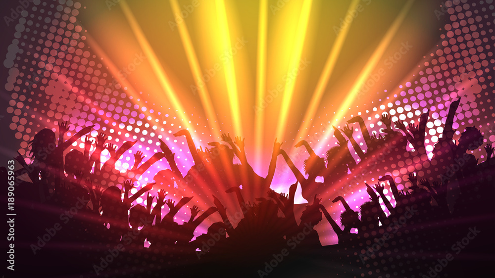 Party People Crowd, Festive Disco Event Background - Vector Illustration