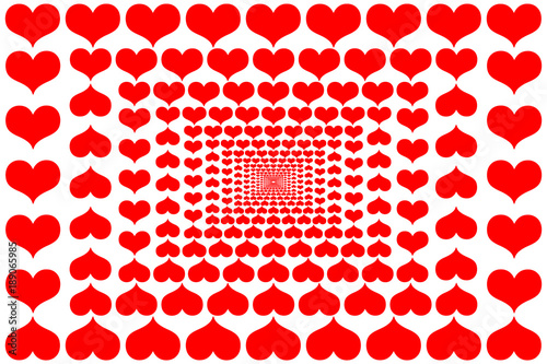 Red heart vector pattern - red pattern on a white background