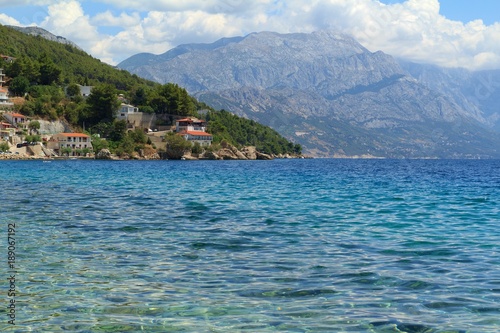 Beautiful view of the Adriatic Sea in Croatia in southern Dalmatia with mountains in the background © martinh76