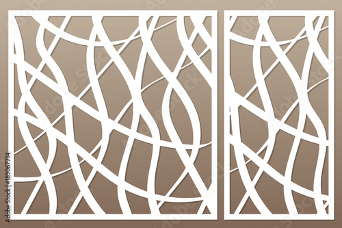 Template for cutting. Abstract line pattern. Laser cut. Set ratio 1:2, 1:1. Vector illustration.