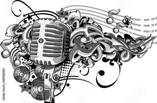 Funky microphone and graffiti arrows