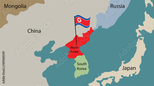 north korea map with flag of korea 