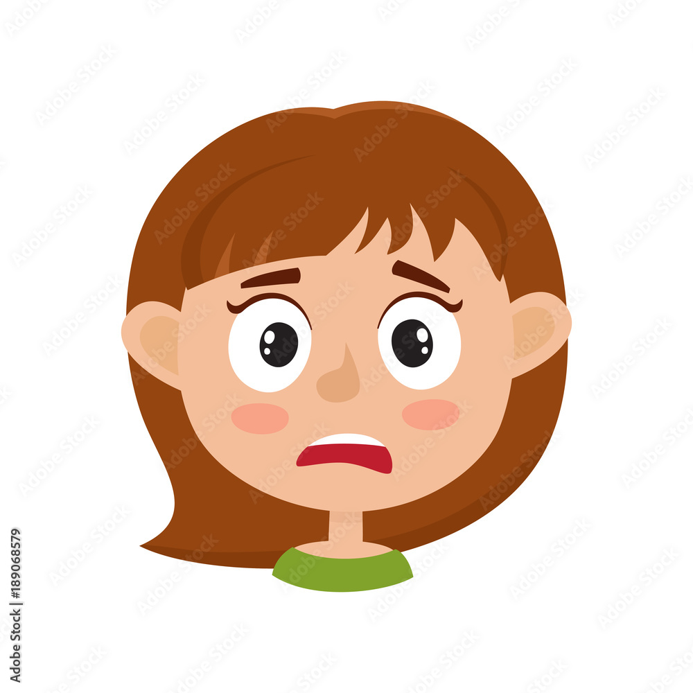 Little girl scared face expression, cartoon vector illustrations