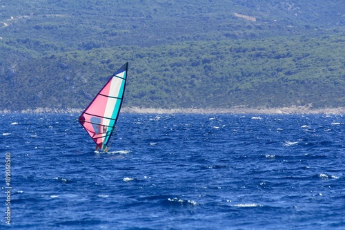 Man on winsurfing on the Adriatic Sea in Croatia