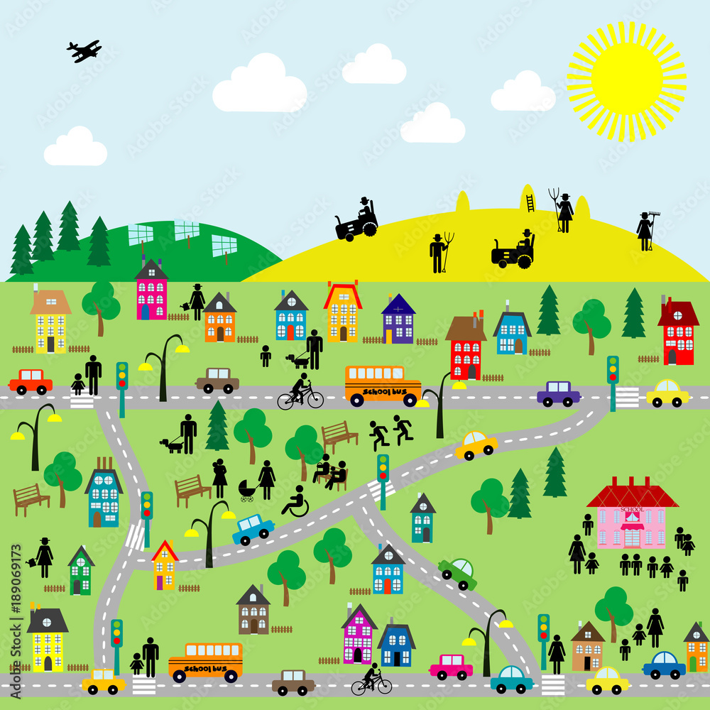 Fototapeta premium Flat countryside scene