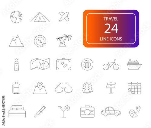 Line icons set. Travel pack. Vector illustration	