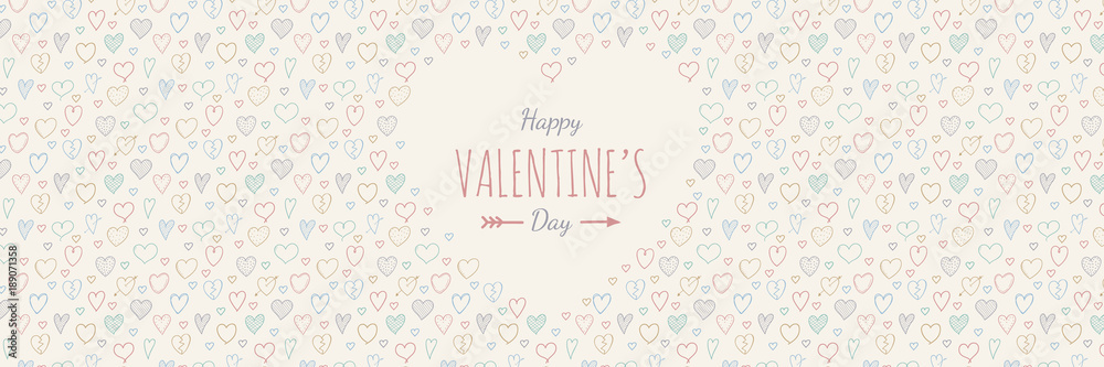 Valentine's Day - banner with sketch hearts. Vector.