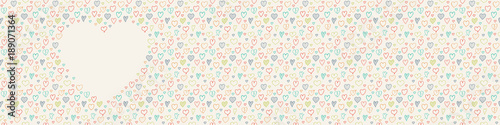 Panoramic banner with sketchy hearts and copyspace. Vector.