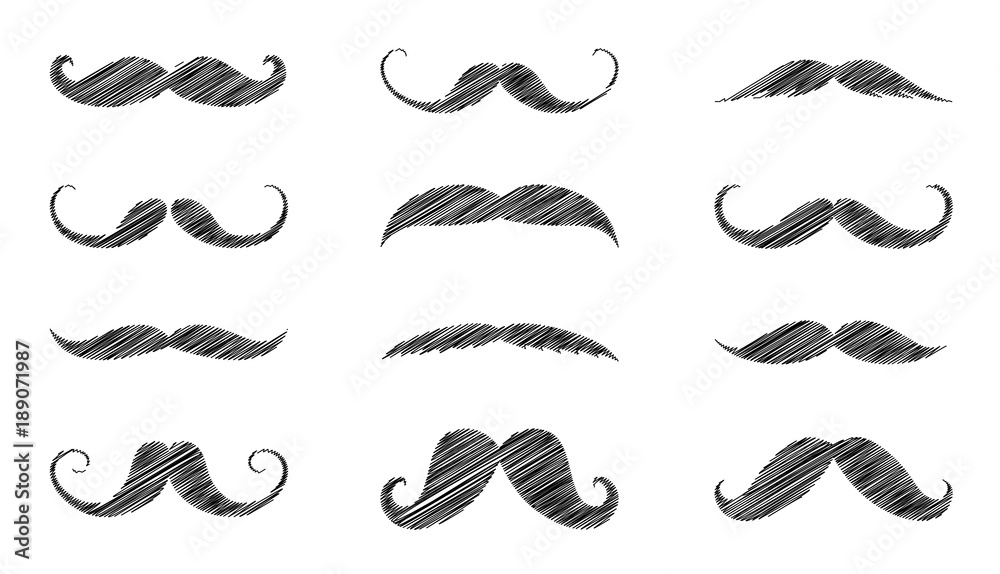 Big set with different hand drawn moustaches. Vector. Big set with different hand drawn moustaches. Vector.