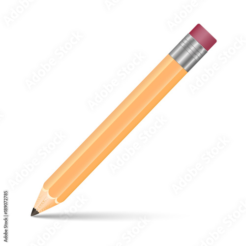 Vector illustration of sharpened detailed pencil with eraser on top isolated on white background