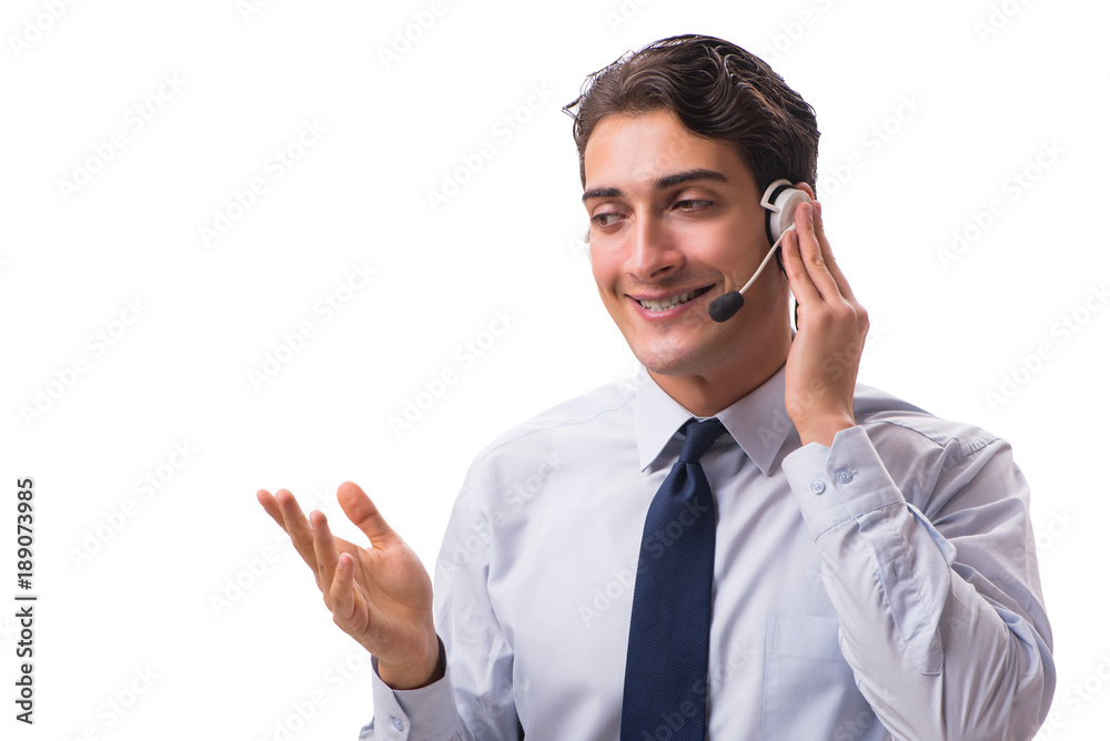 Man with headset isolated on white background Man with headset isolated on white background