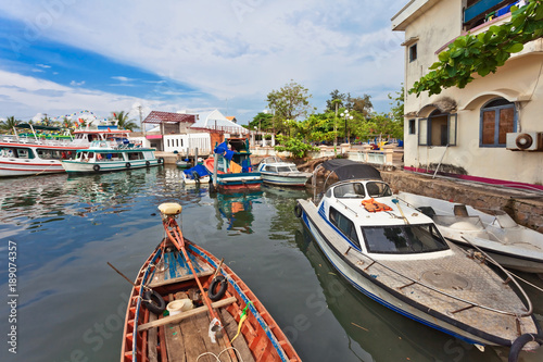 Fishing boats in port photo