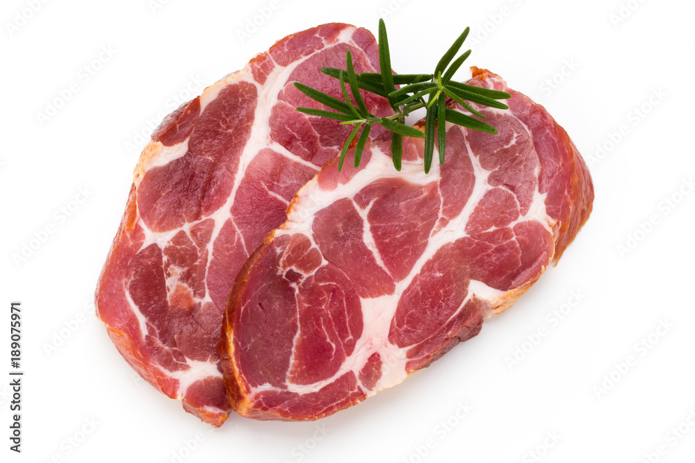 Fresh pig crude meat with rosemary. Fresh pig crude meat with rosemary.