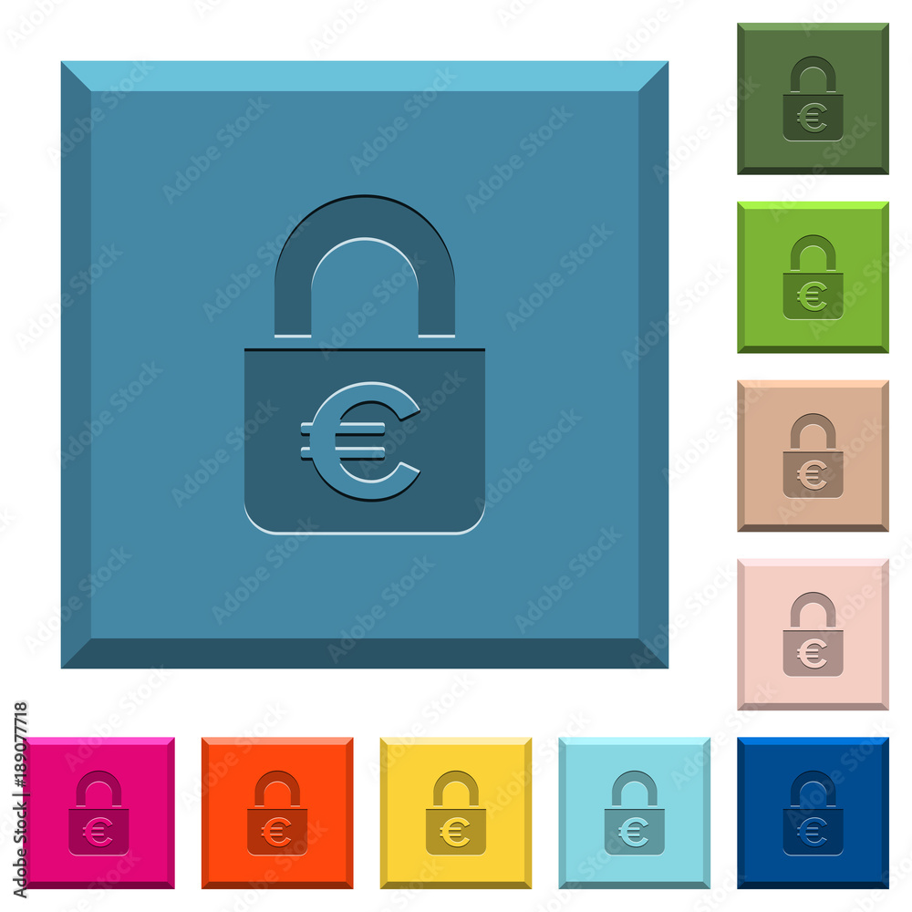 Locked euros engraved icons on edged square buttons